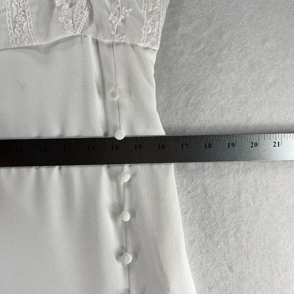 Nasty Gal Slip Dress Size 10 Woven Button Down Broiderie Panel Side Slit White - Picture 14 of 15